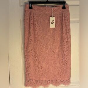 Elegant Pink Lace Pencil Skirt